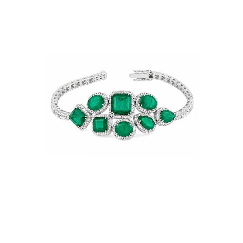 19.24ct Diamond Emerald 14K Gold Statement Bracelet
