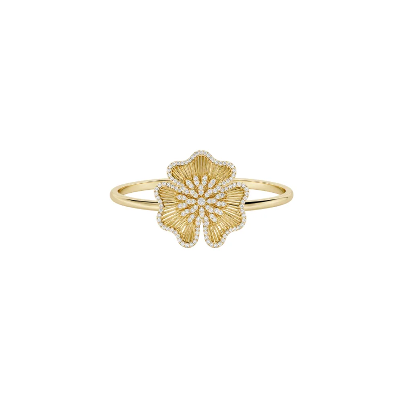 2.15ct Diamond 14K Gold Flower Bangle Bracelet
