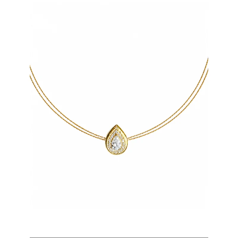 0.36ct Diamond 14K Gold Choker Pear Necklace