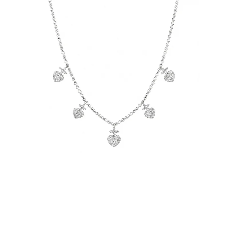 0.90ct Diamond 18K Gold Sacred Hearts Stationed Necklace