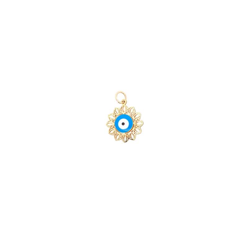 14K Gold Sunburst Evil Eye Pendant