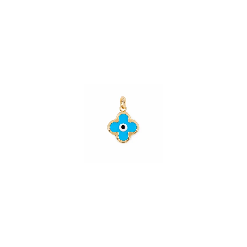14K Yellow Gold Clover Evil Eye Pendant