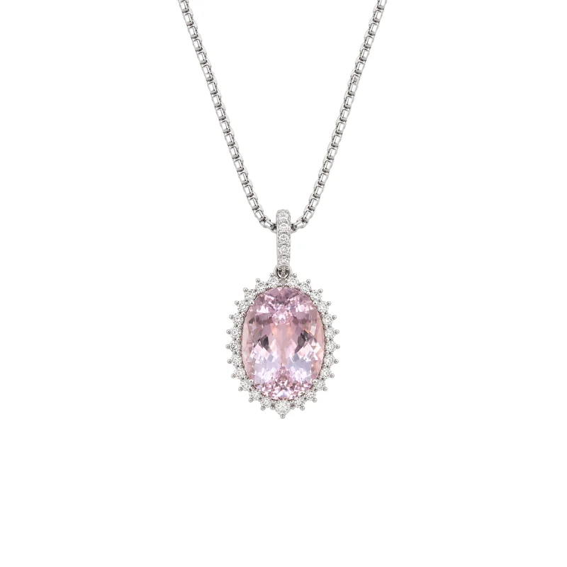 21.51ct Diamond Kunzite 14K Gold Halo Pendant Necklace