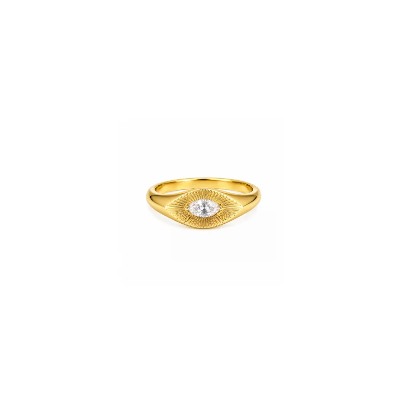 0.31ct Diamond 18K Gold Oval Fluted Signet Ring