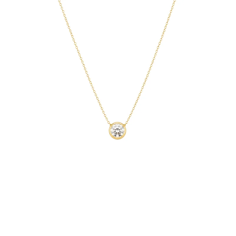0.54ct Diamond 18K Gold Button Back Solitaire Necklace