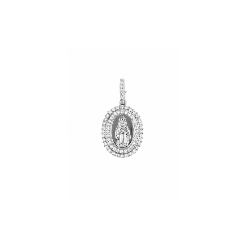 0.95ct Diamond 18K Gold Virgin Mary Medal Pendant