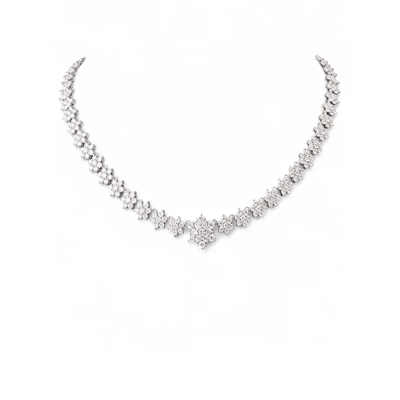 10.30ct Diamond 18K Gold Snowflake Graduated Tennis Necklace