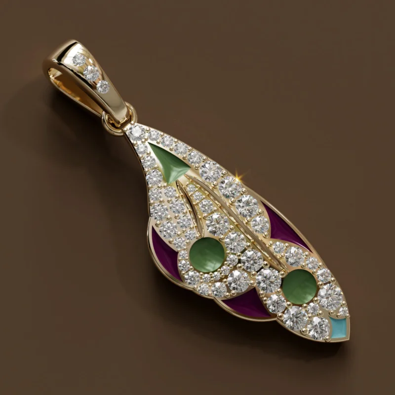 Mariposa Pendant Unique Nature Butterfly Lab Diamond Necklace in Sage & Plum
