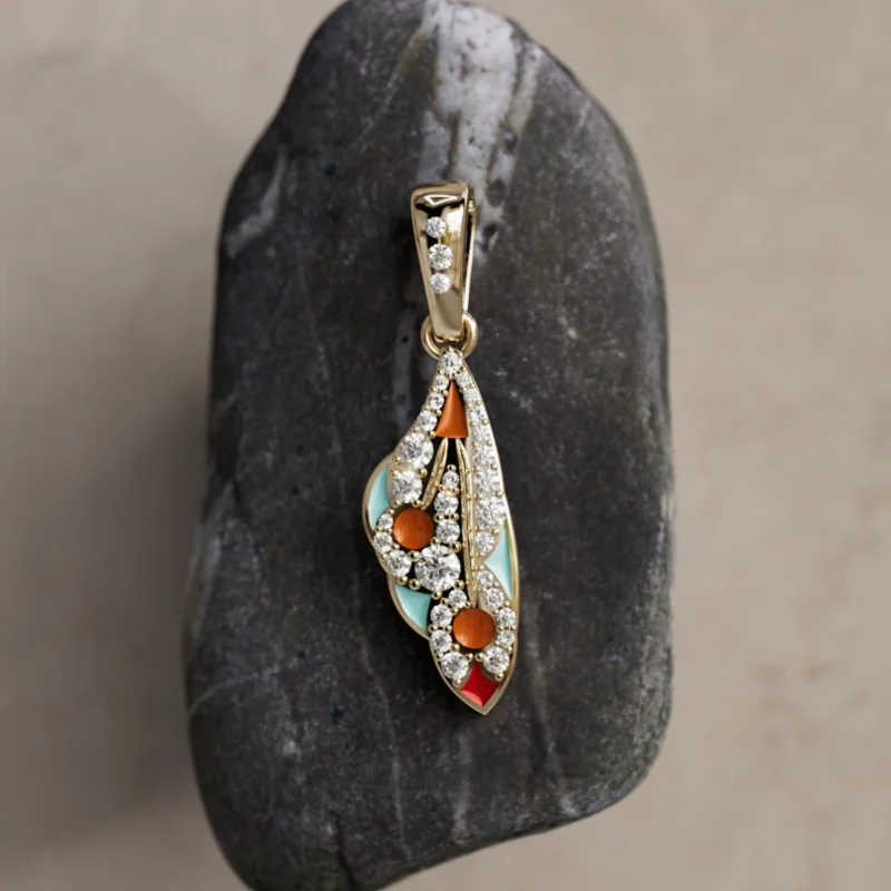 Mini Mariposa Pendant Unique Nature Butterfly Necklace in Pumpkin & Robin’s Egg