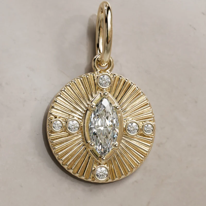 Mini Damona Unique Fluted Marquise Lab Diamond Coin Pendant