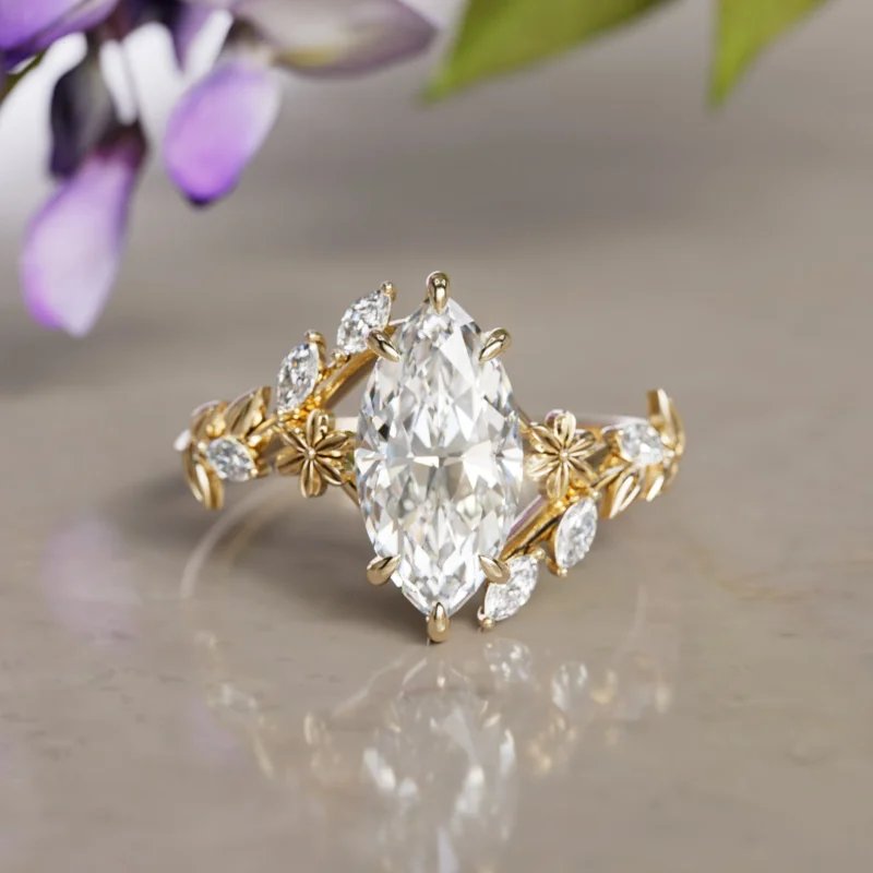 Wisteria Flower Engagment Ring Marquise Lab Diamond Nature Inspired (Setting Only)