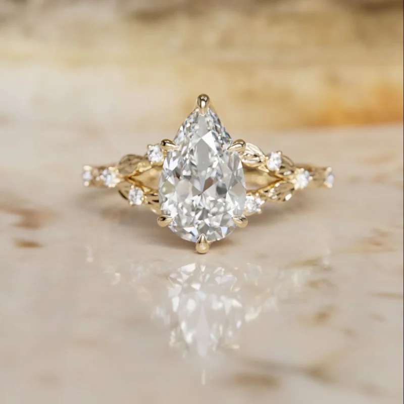 Sorrel Pear Lab Diamond Nature Engagement Ring (Setting Only)