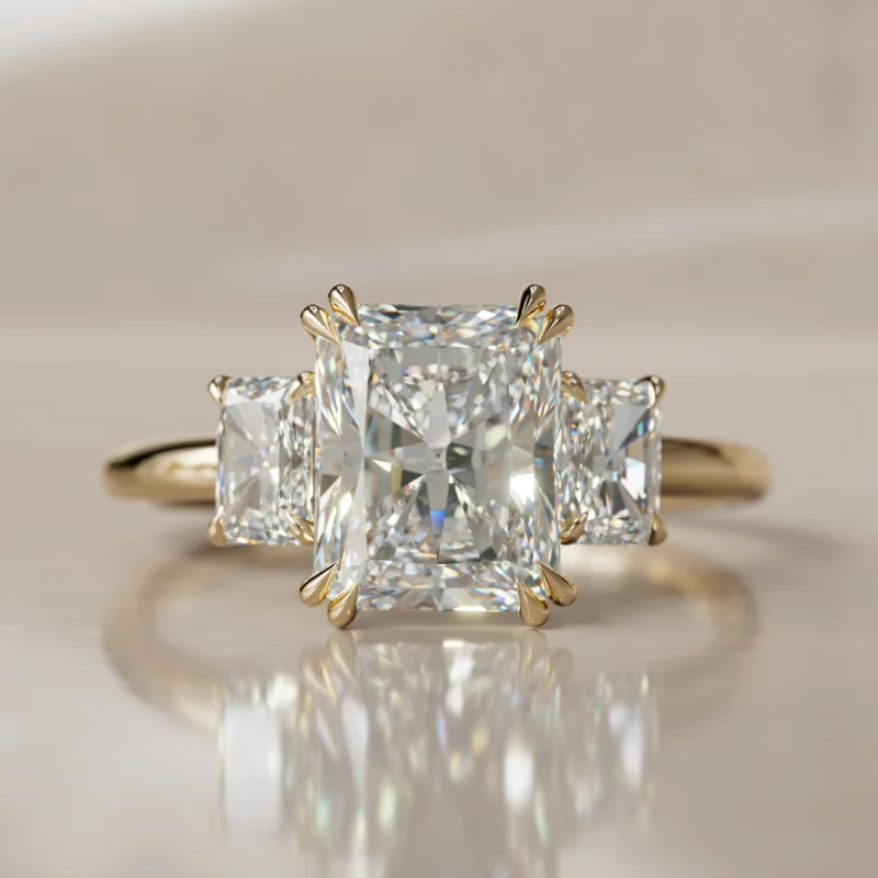 Valeria Unique Radiant Cut Lab Diamond Three Stone Engagement Ring (Setting Only)