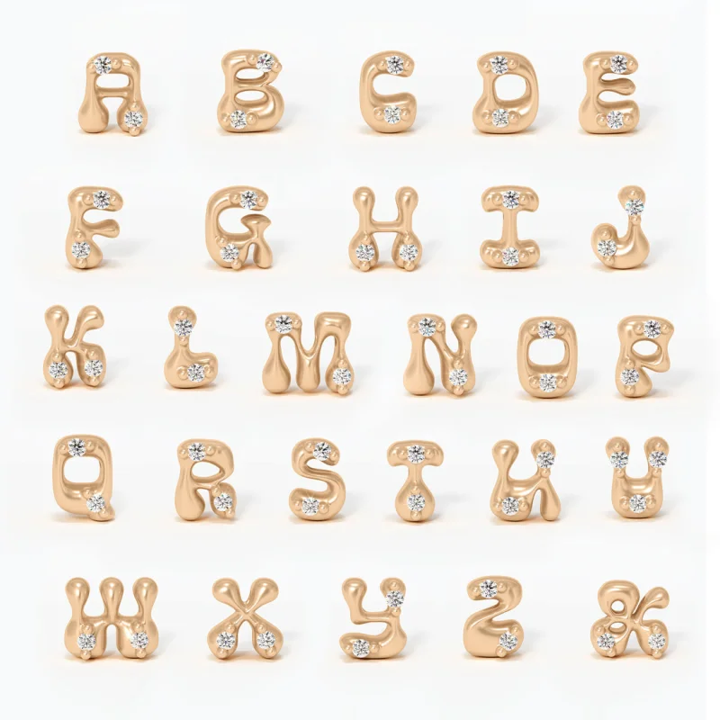 Hippie Letter Alphabet Bead Charms in Lab Diamonds