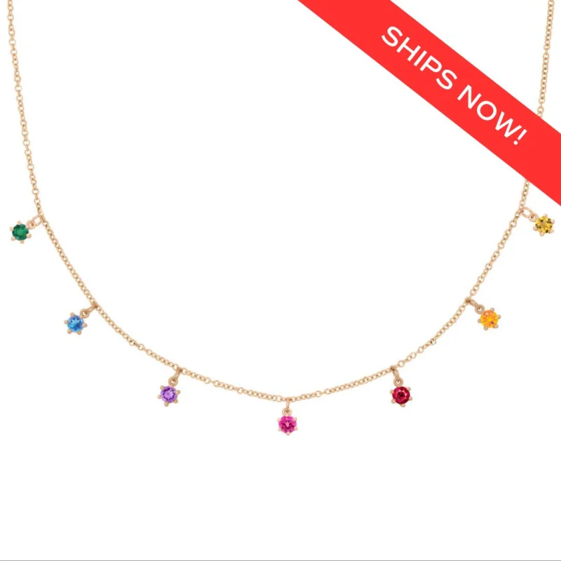 Prismatic Rainbow Gemstone Station Fringe Charm Necklace (Ready to Ship)