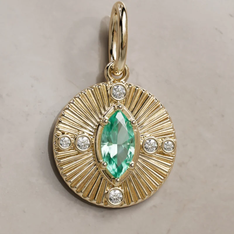 Mini Damona Unique Fluted Marquise Emerald Coin Pendant