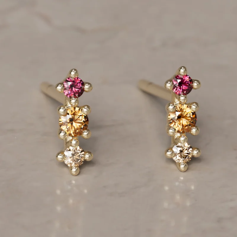 Thalia Stud Earrings, Bloom Ruby Citrine Champagne Diamond