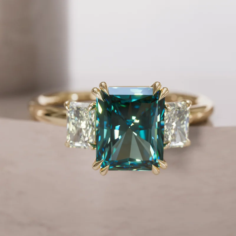 Valeria Radiant Teal Sapphire Unique Art Deco Engagement Ring (Setting Only)