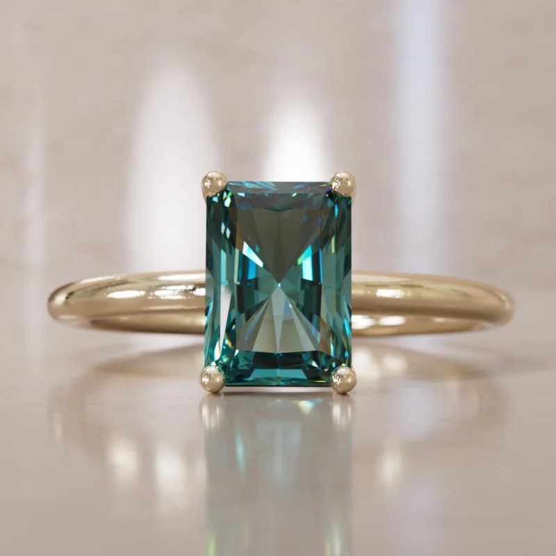 Vera Radiant Cut Teal Sapphire Modern Unique Engagement Ring Solitaire (Setting Only)
