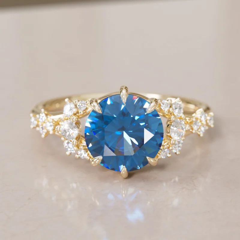 Violette Round Blue Sapphire Fantasy Unique Engagement Ring (Setting Only)