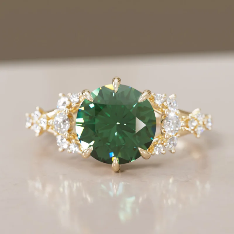 Violette Round Green Sapphire Fantasy Unique Engagement Ring (Setting Only)