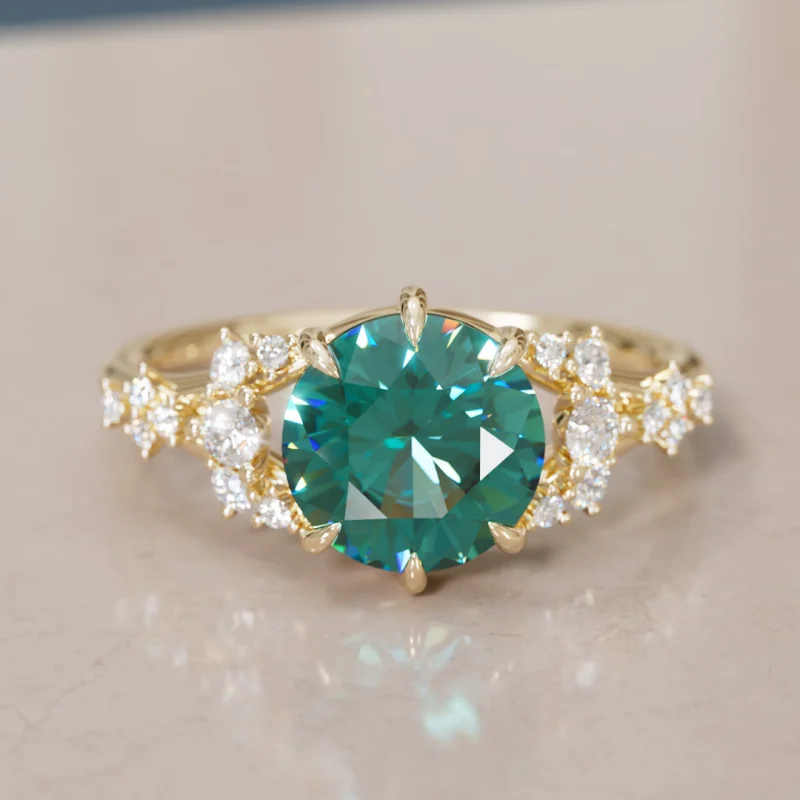 Violette Round Teal Sapphire Fantasy Unique Engagement Ring (Setting Only)