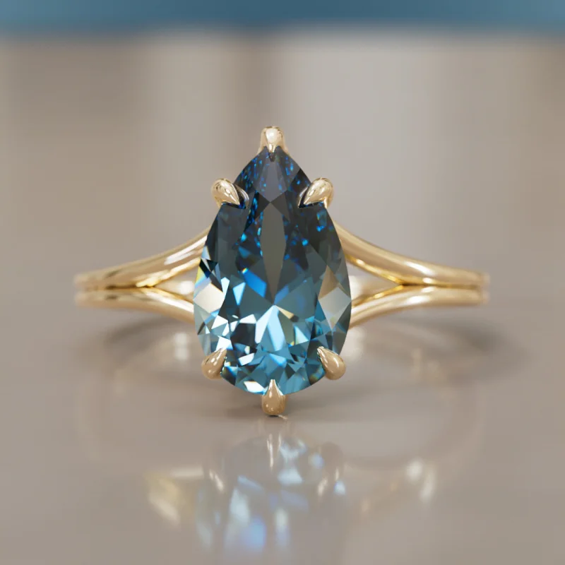 Zoe Pear Blue Sapphire Modern Unique Split Shank Engagement Ring (Setting Only)