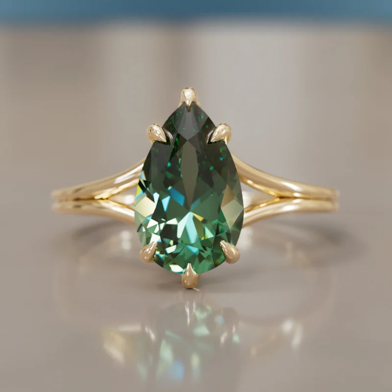 Zoe Pear Green Sapphire Modern Unique Split Shank Engagement Ring (Setting Only)