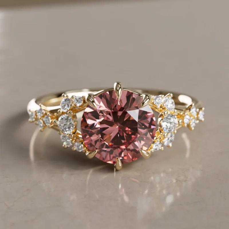 Violette Round Pink Lab Diamond Fairytale Unique Engagement Ring (Setting Only)