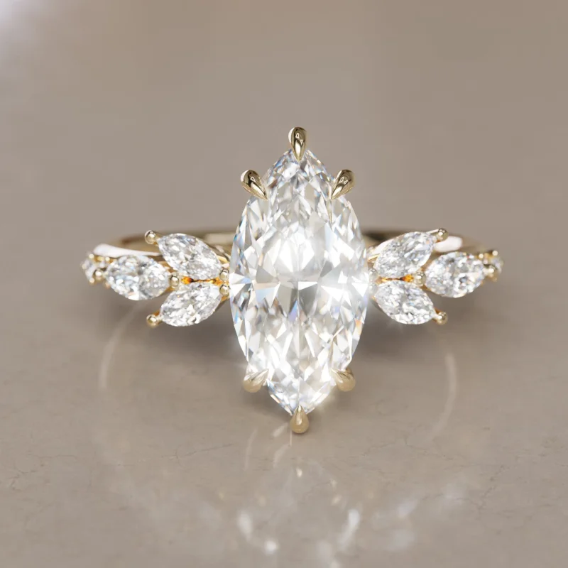 Zinnia Marquise Lab Diamond Engagement Flower Ring Nature Inspired (Setting Only)