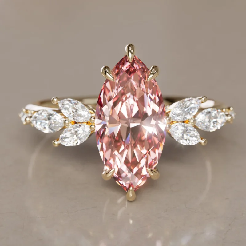 Zinnia Marquise Pink Lab Diamond Engagement Flower Ring Nature Inspired (Setting Only)