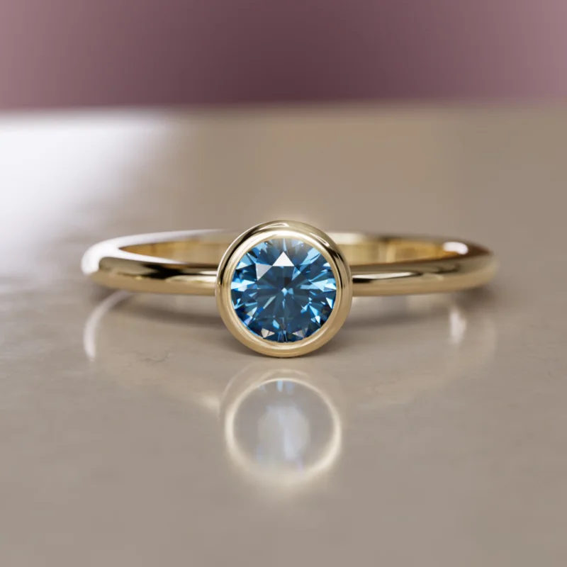Taiga Blue Sapphire Solitaire Dainty Modern Unique Bezel Engagement Ring