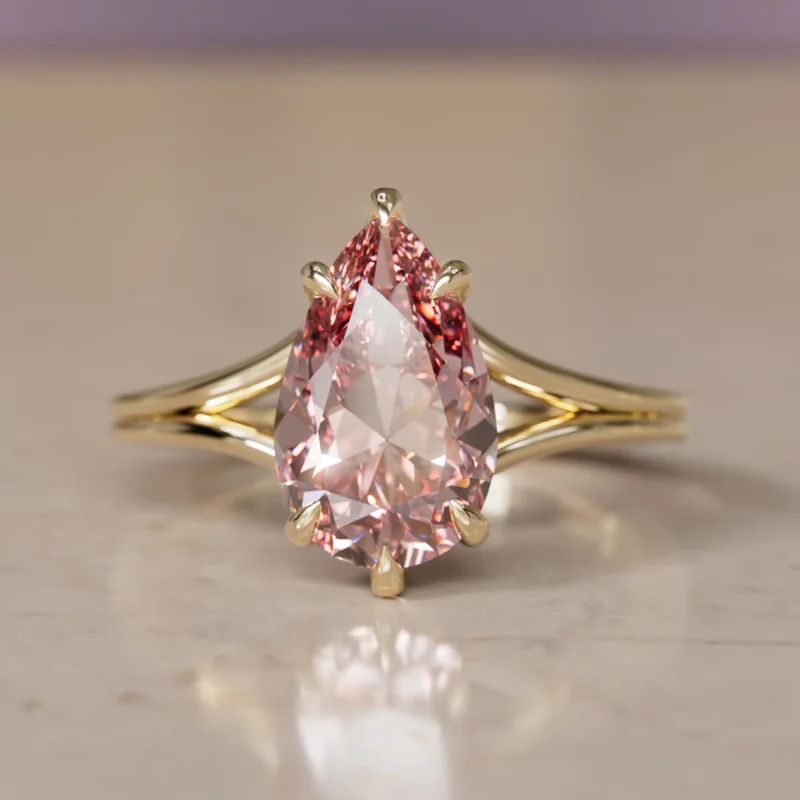 Zoe Pear Pink Lab Diamond Modern Unique Split Shank Engagement Ring (Setting Only)