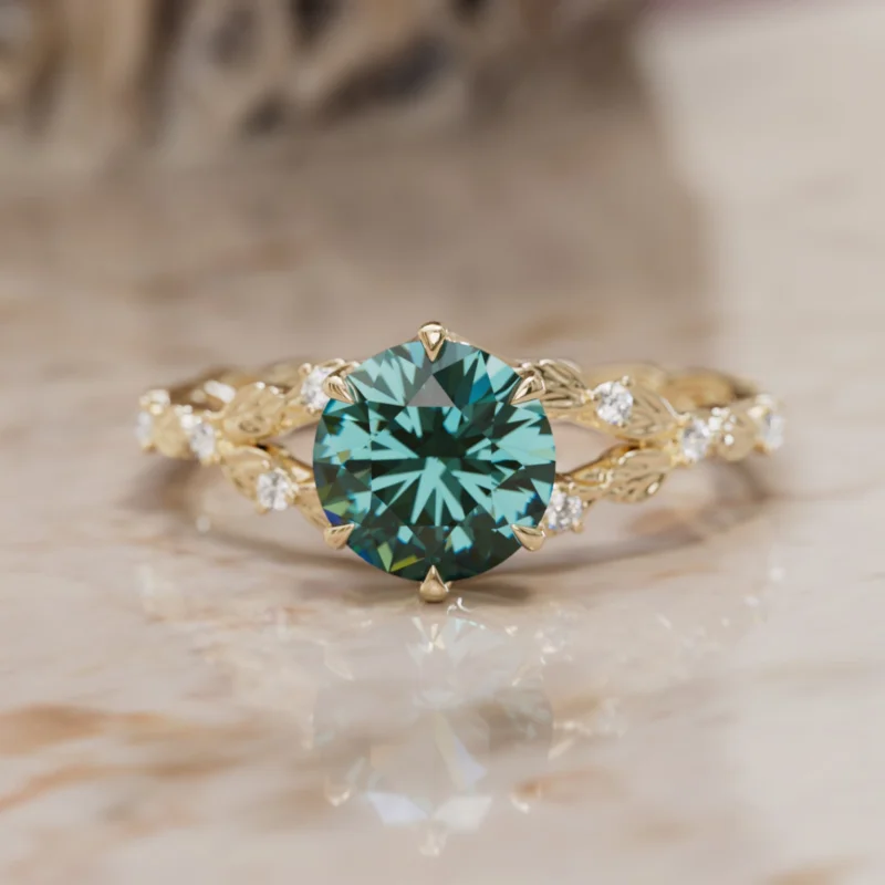 Sorrel Round Teal Sapphire Nature Engagement Ring (Setting Only)