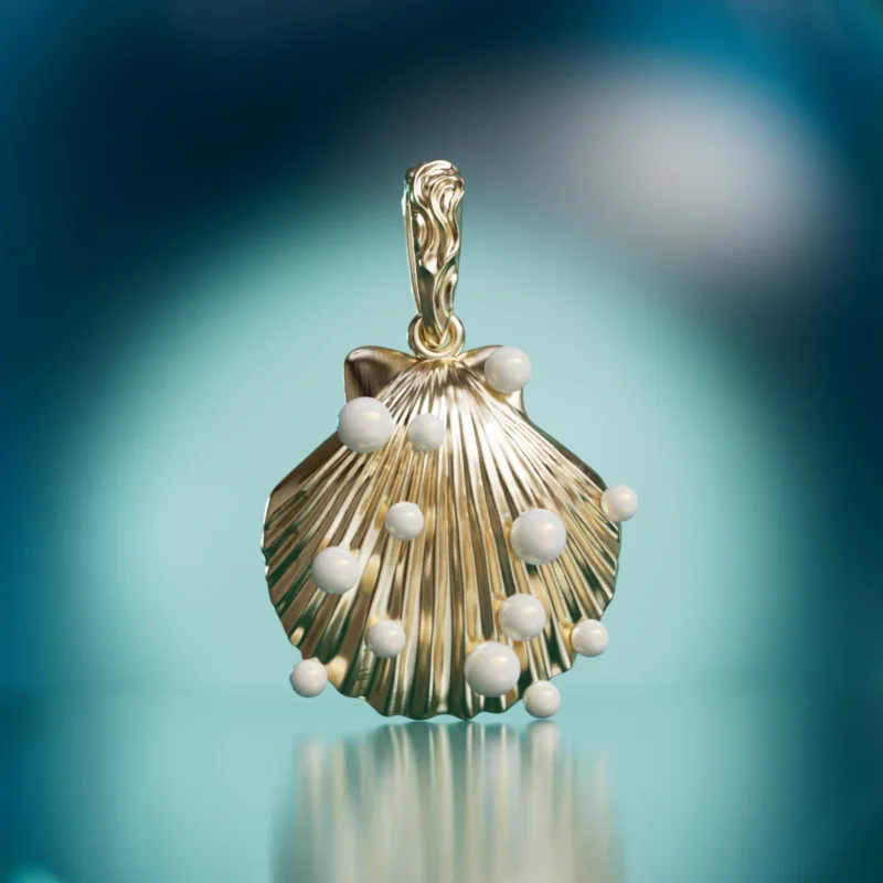 Siren’s Shell Pendant Unique Surrealist Mermaid Ocean Charm with Pearls