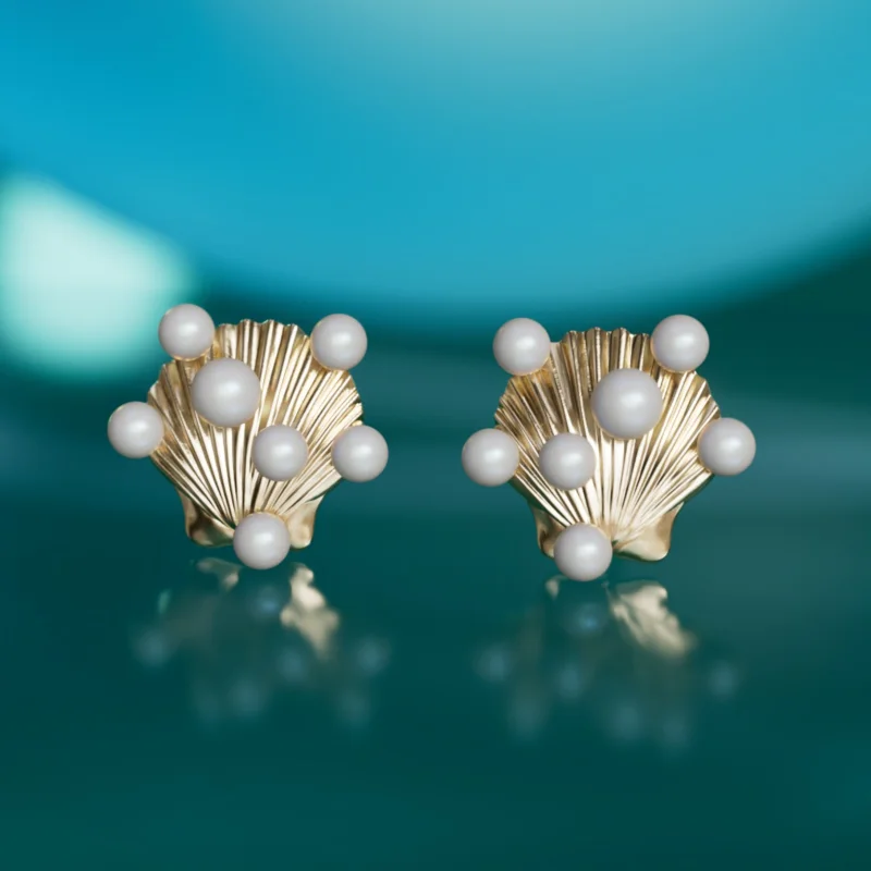 Siren’s Shell Unique Surrealist Earrings with Pearls