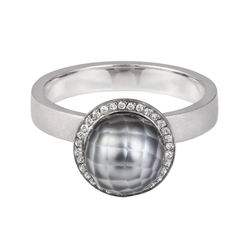 Grey Faceted Pearl And Diamond Ring
