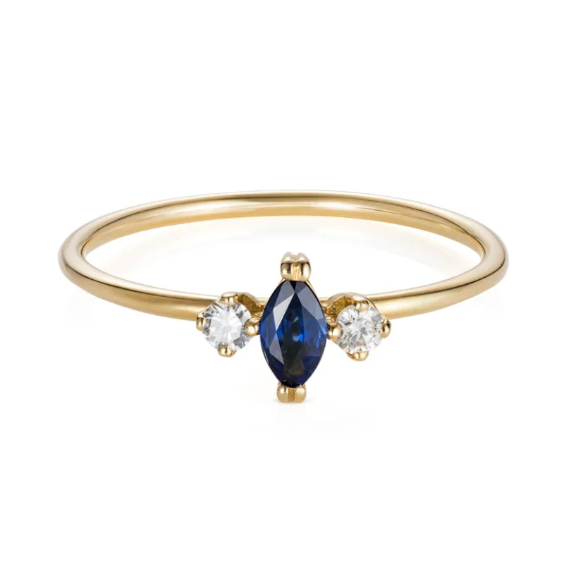Blue Sapphire And Grey Diamonds Marquise Ring
