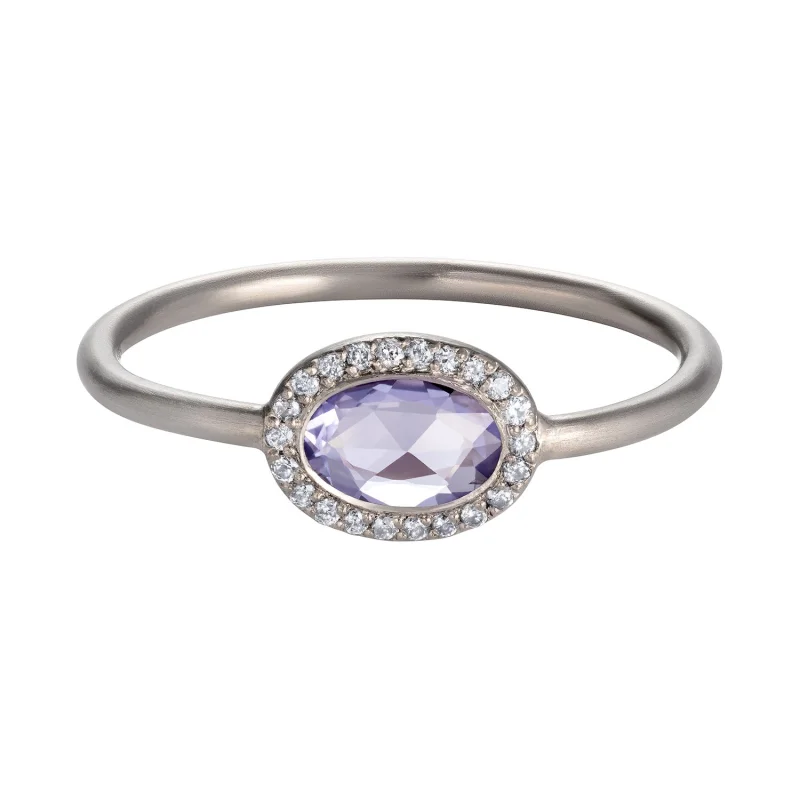 Rose Cut Lilac Sapphire And Diamond Halo Ring