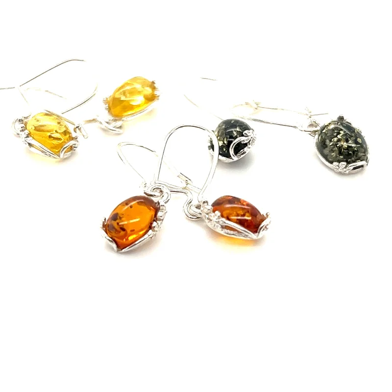 Tiny Glowing Oval Amber Earrings Cognac Amber