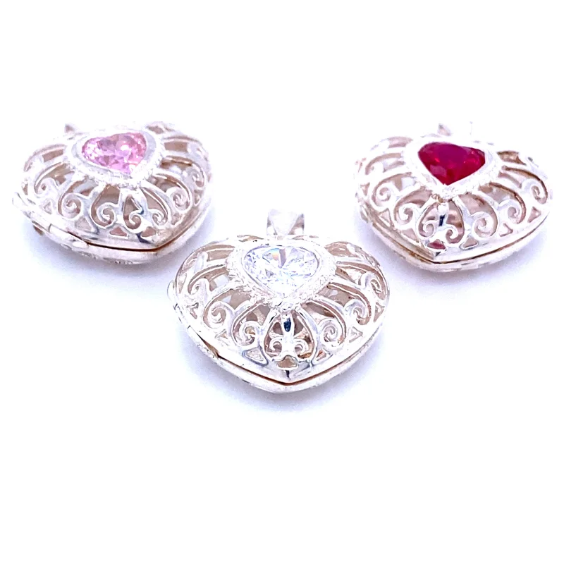 Heart Cage Locket With Cubic Zirconia Stones Light Pink CZ