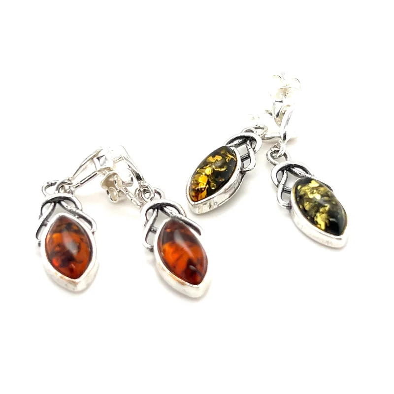 Timeless Marquis Shaped Baltic Amber Earrings Cognac Amber