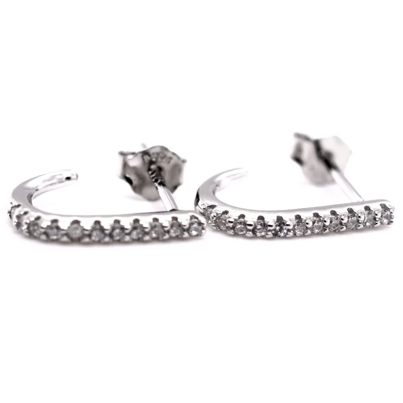 Tiny Pave Cubic Zirconia Half Hoop Post Earring