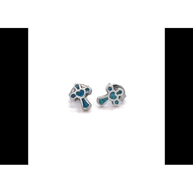 Turquoise Cross Stud with Heart in Center