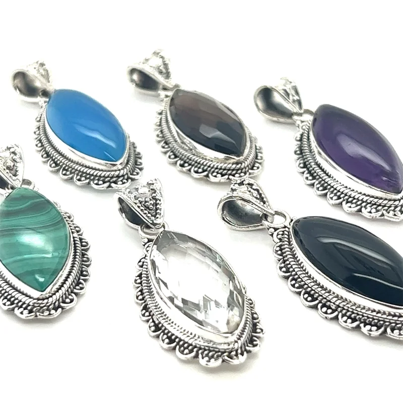 Marquise Shaped Gemstone Pendant Amethyst