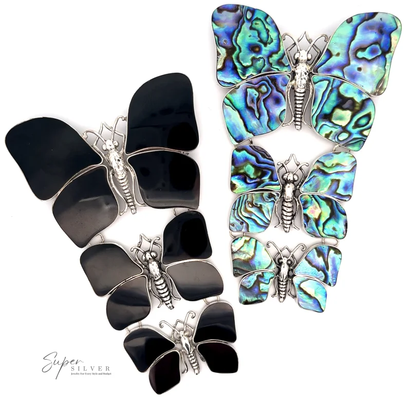 Statement Pendant or Brooch with Three Butterflies Ablone
