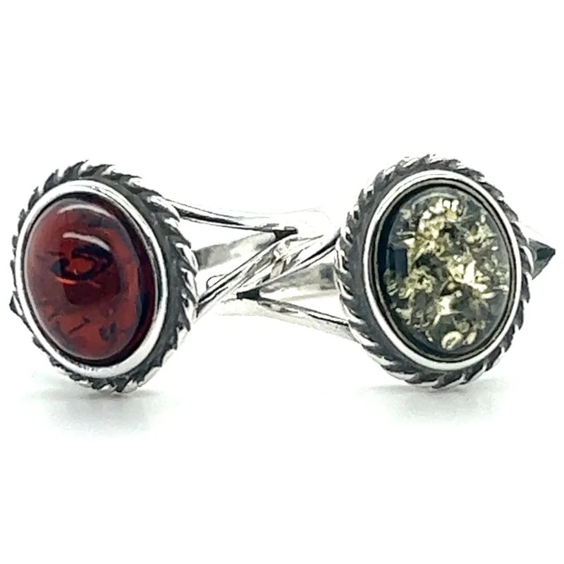 Timeless Baltic Amber Ring with Twisted Border Cherry