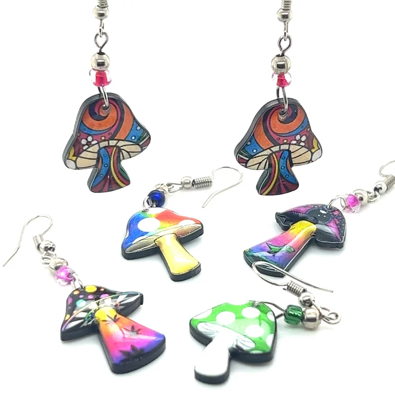 Trippy Acrylic Mushroom Earrings