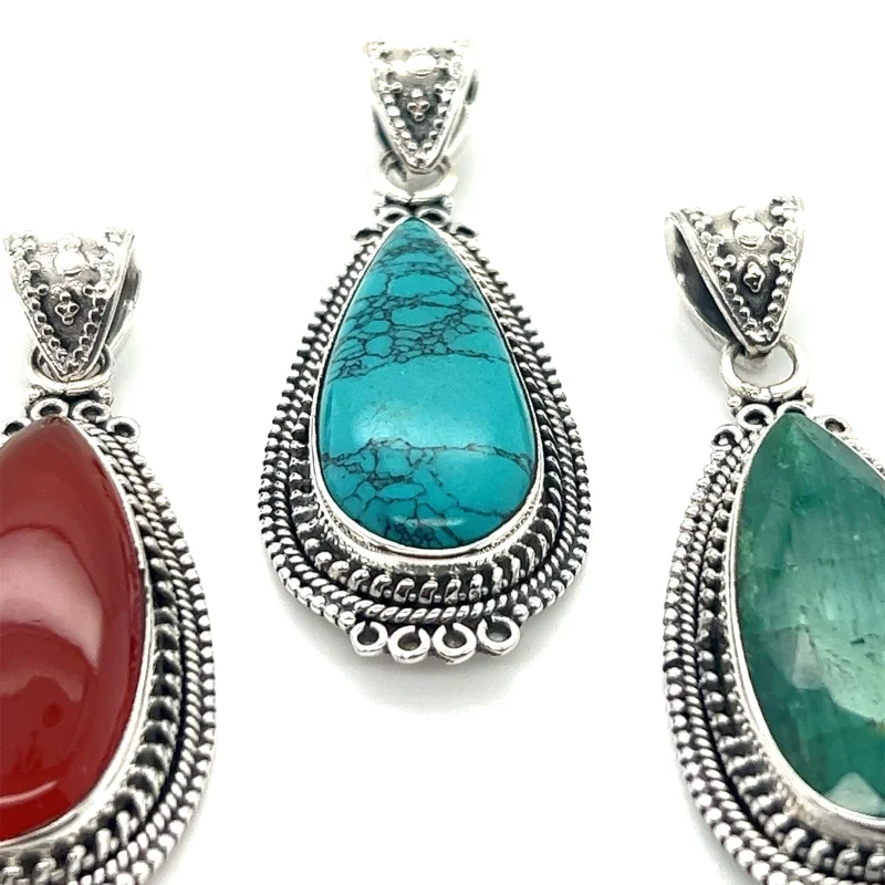 Striking Teardrop Gemstone Pendant with Beaded Detailing Carnelian