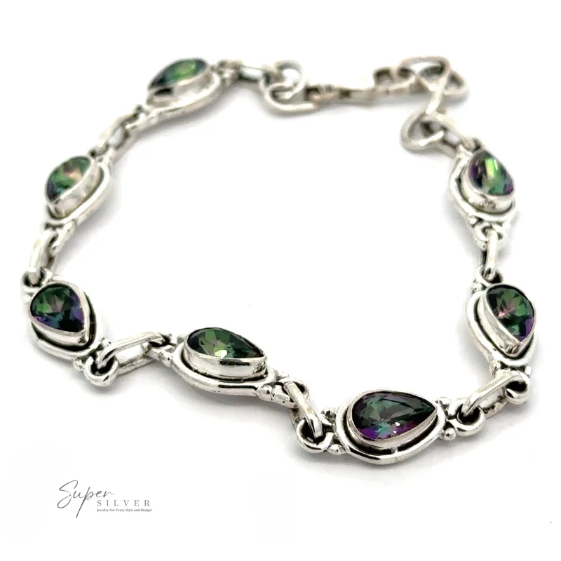 Rainbow Topaz Bordered Teardrop Bracelet